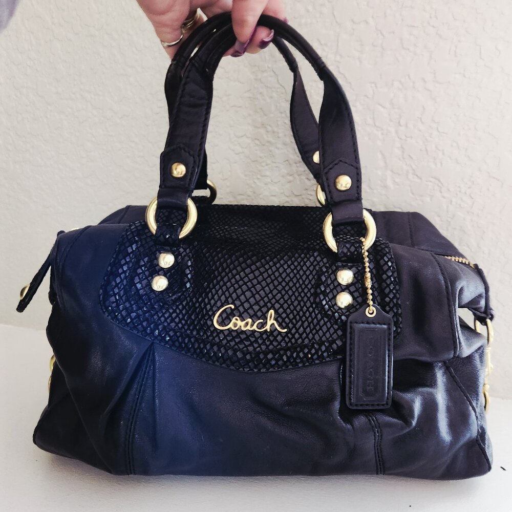 Euc Coach Ashley Black Leather Python Snakeskin 2… - image 1